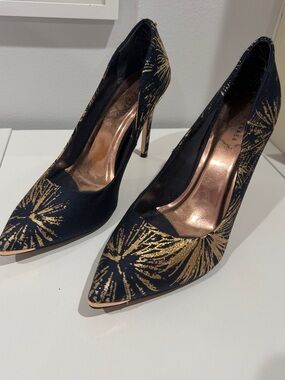 Ted Baker London Black Heels with Gold Firework Print